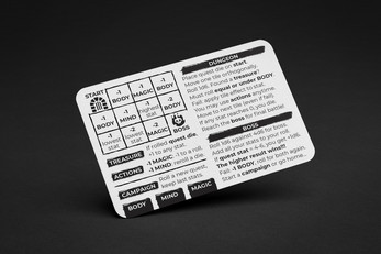 Solokard solo fantasy RPG card game front side with quests and encounters